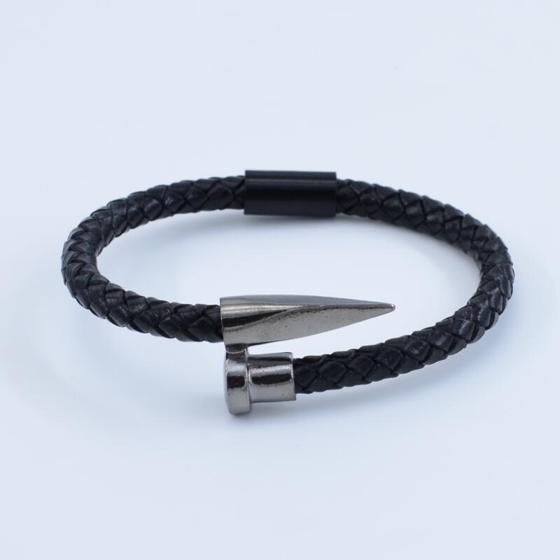 Leather Bracelet for Men Women Nail Design Stainless Steel Magnetic Clasp Braid Rope Chain Punk Gift for Father