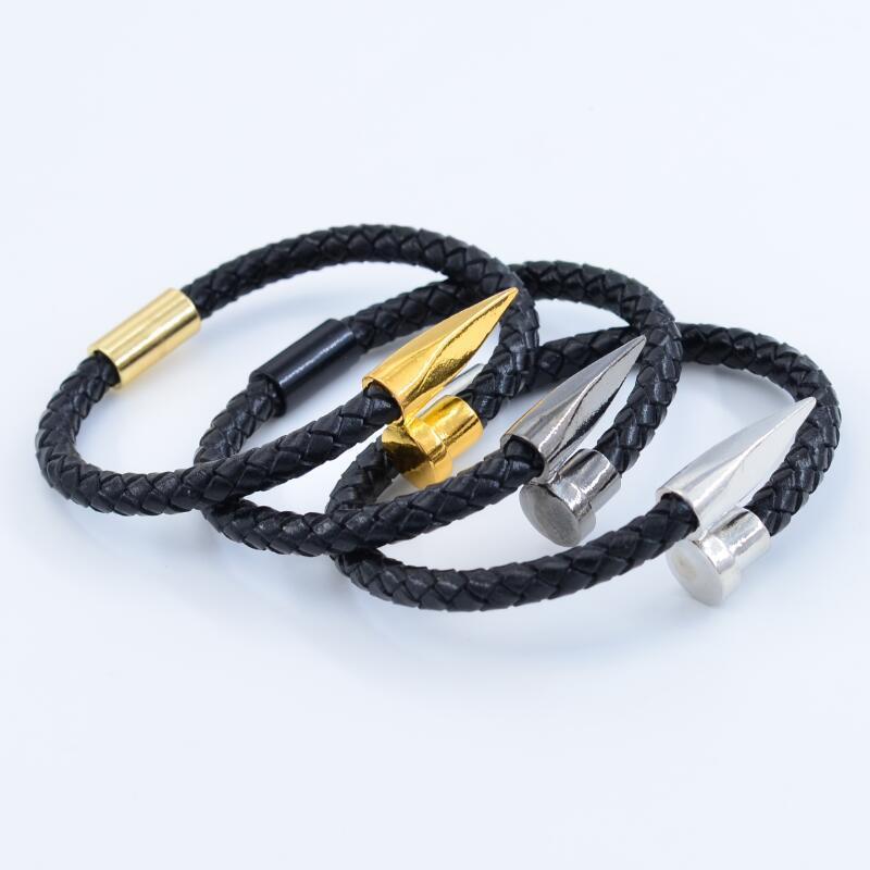 Leather Bracelet for Men Women Nail Design Stainless Steel Magnetic Clasp Braid Rope Chain Punk Gift for Father