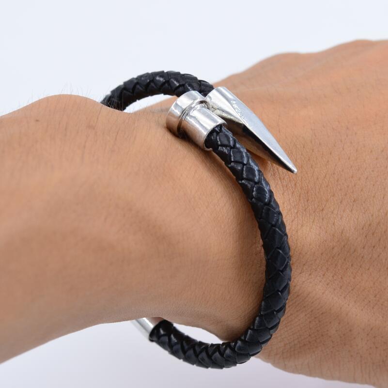 Leather Bracelet for Men Women Nail Design Stainless Steel Magnetic Clasp Braid Rope Chain Punk Gift for Father